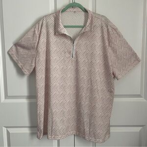 Vintage Style Geometric Matching Set Short Sleeve Zip Polo Shirt Elastic Waist